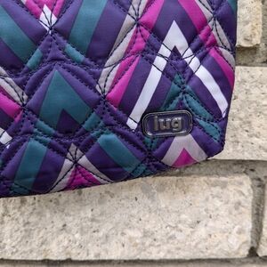 Lug Skipper RFID Purple Gray Pink Chevron Stripe Crossbody Bag Purse EUC Travel